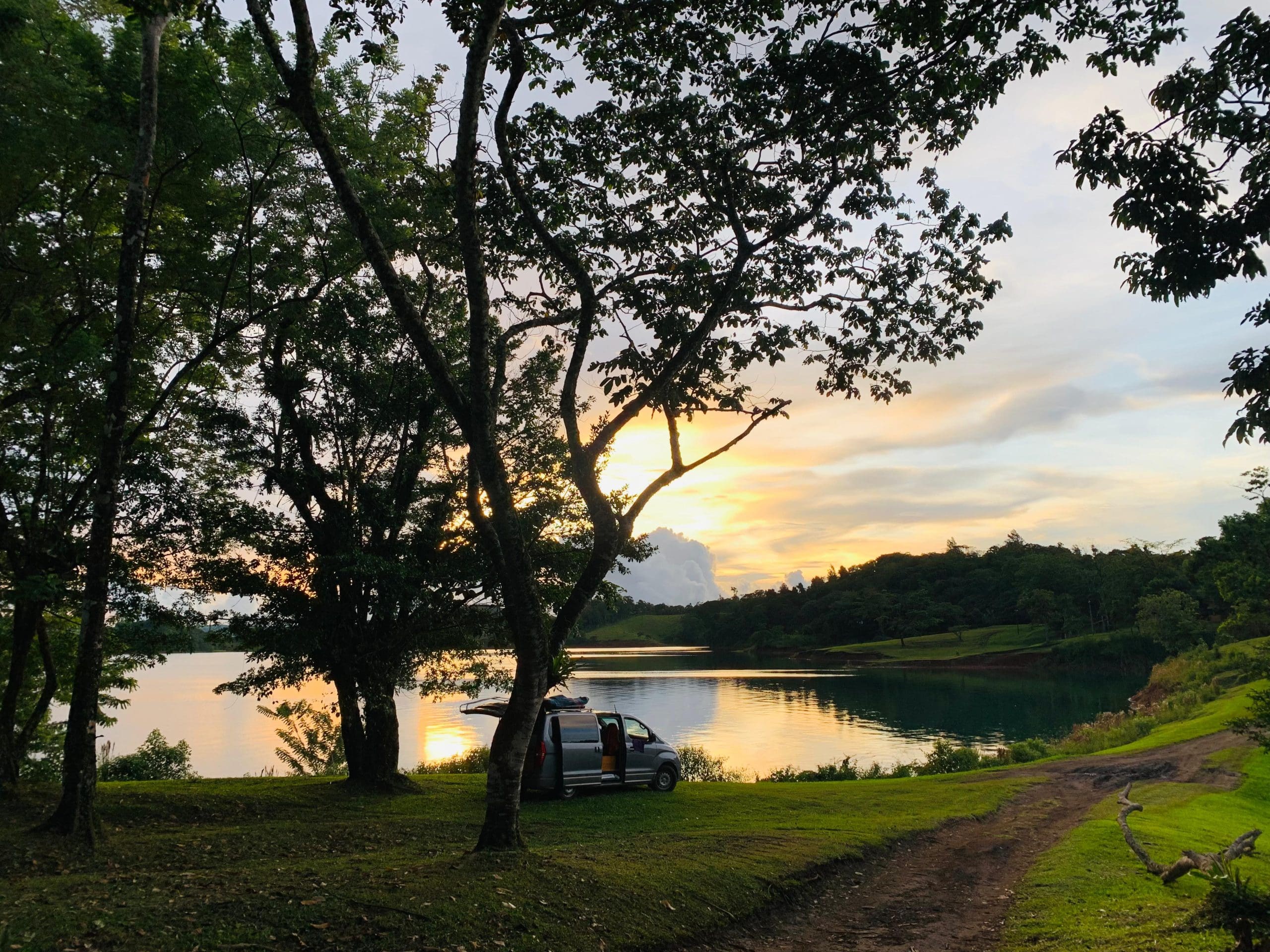 Sunset view at the Lake Park in Nuevo Arenal..Parque del Lago.